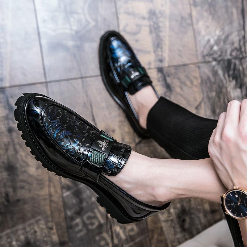 Dünne Lederschuhe Herren Britisch Business und Freizeit Ein-Pedal Innenhöhenerhöhung Atmungsaktiv Grün Friseur Formelle Herrenschuhe