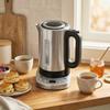 Electric Kettle, 1.7L, Fast Boil, 3kW Water Kettle with UK Strix Thermostat, Keep Warm Function, LCD Base, Silver Tone