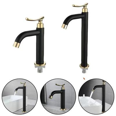 Bathroom Faucet Stainless Steel Sink Tap Black&Gold Single Cold Water Washbasin Tap Deck-mounted Bathroom Basin Faucet