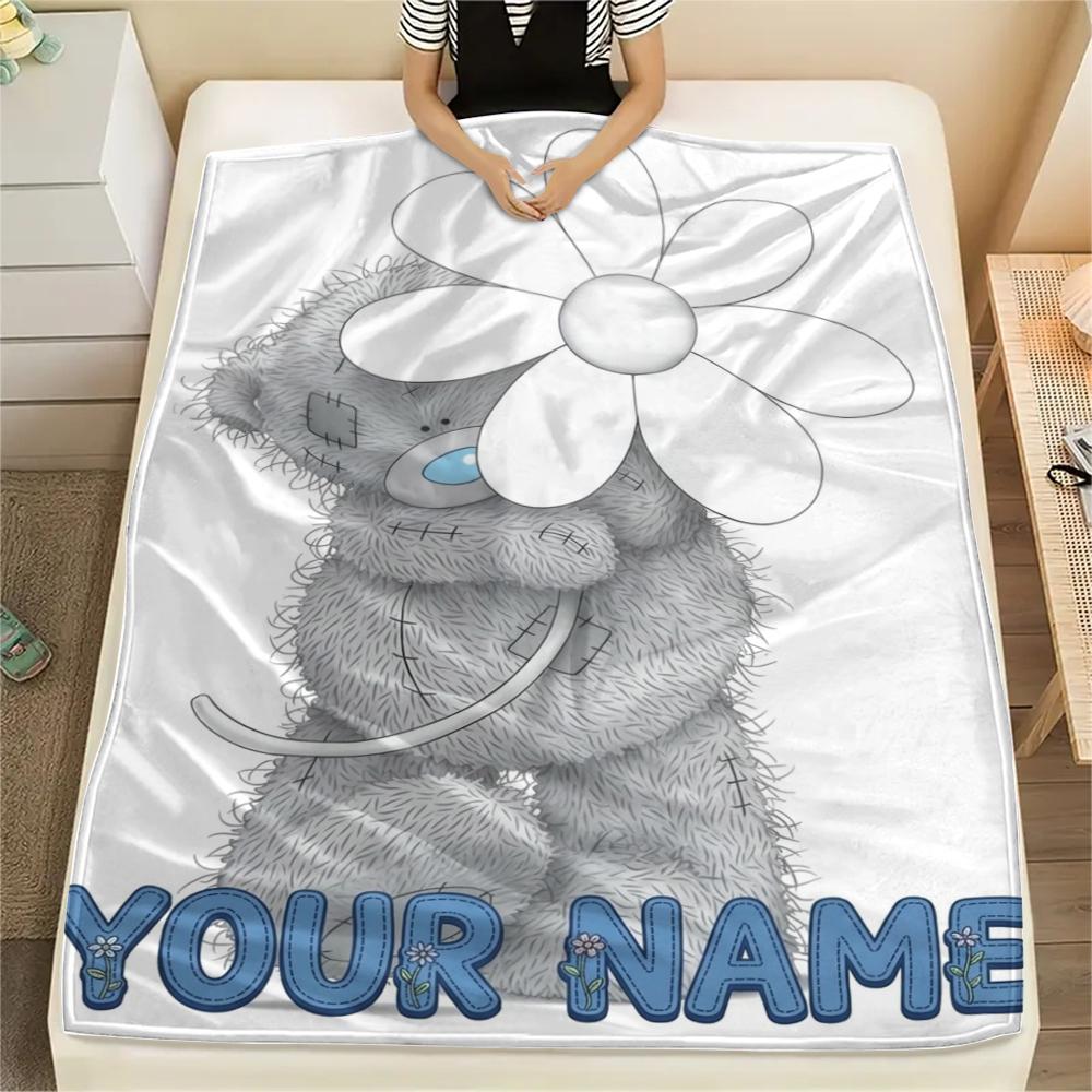 1PC Custom Name Tatty Teddy Patterned Flannel Blanket Suitable For All Seasons for Home Decor Warmth and Comfort Gifts Holiday Present