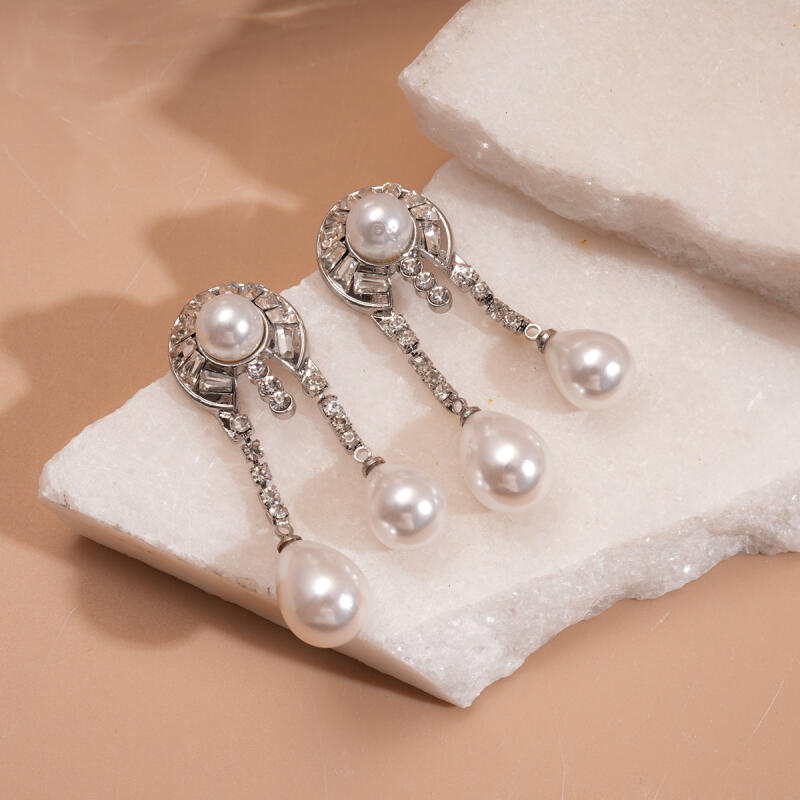 Luxury Geometric Circular Rhinestone Earrings for Women Ladies Imitation Pearl Water Droplet Tassel Earrings Jewelry Accessories