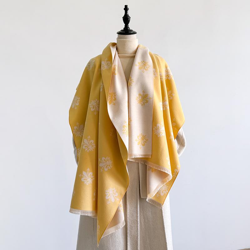 Women'S Elegant Double-Sided Floral Jacquard Pashmina Shawl - Winter Thick Warm Tassel Coldproof Windproof Blanket Scarf