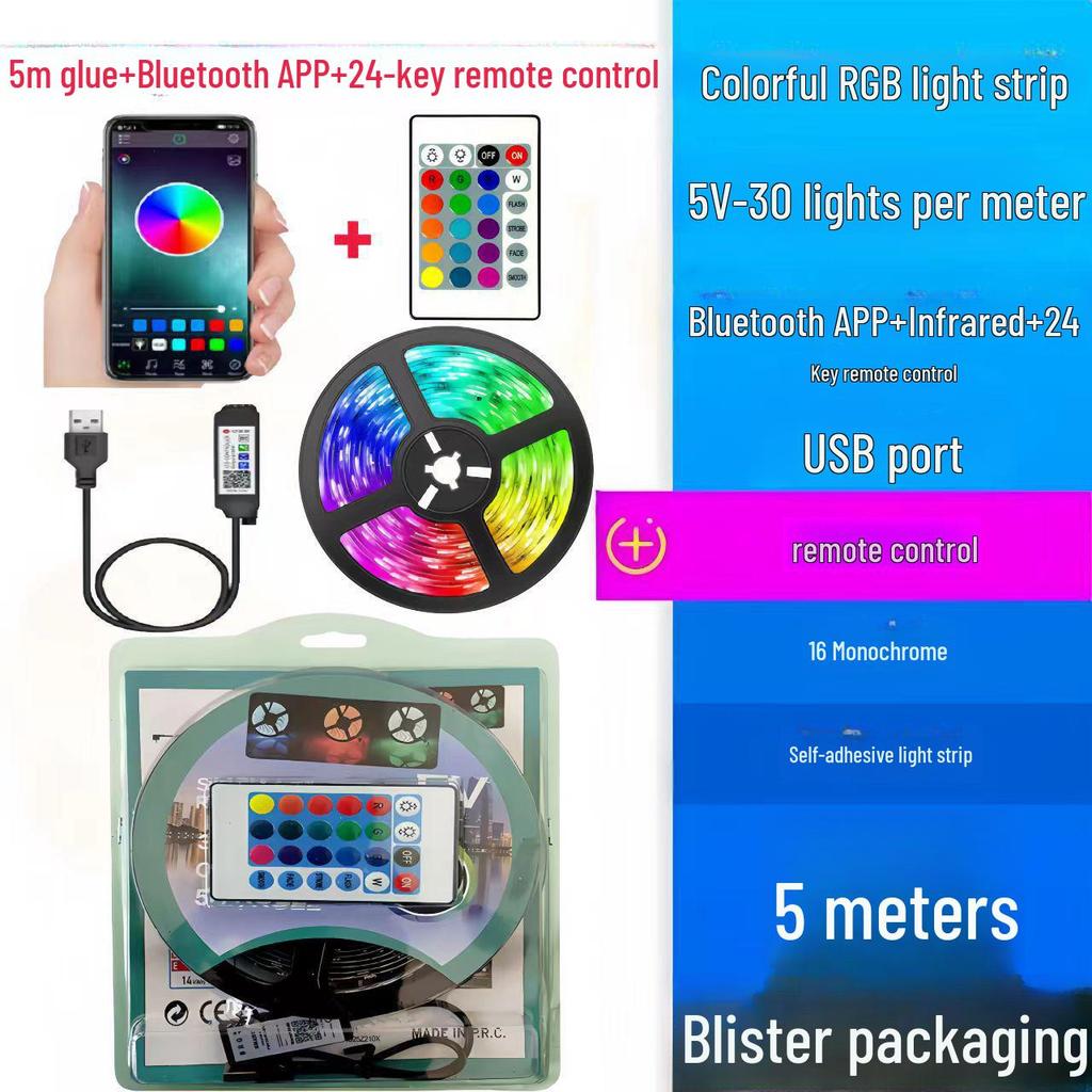 5V RGB LED Light Strip Set: Color-Changing USB Bluetooth Smart Background for Desk and Wall Decoration.