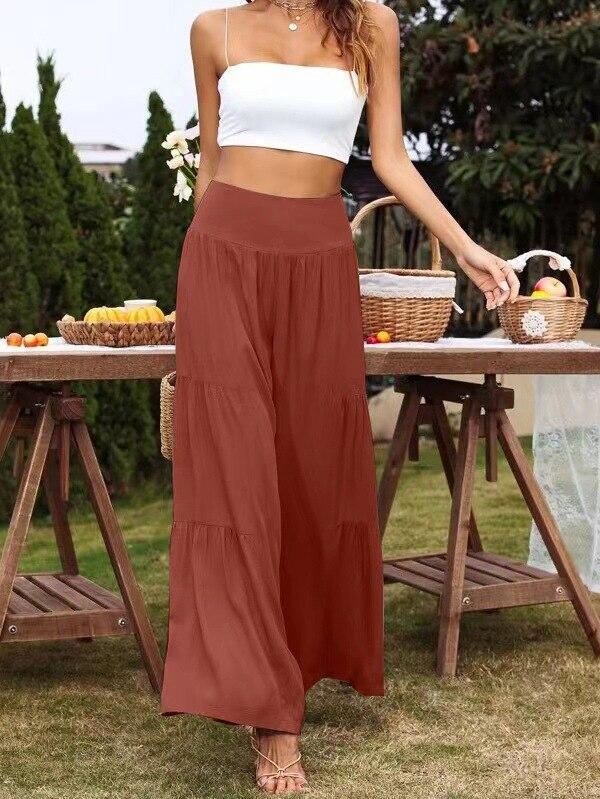 Summer Khaki Casual Cotton Linen High Waist Pants For Women Office Lady Loose Trousers Fashion Solid Baggy Pants Spodnie