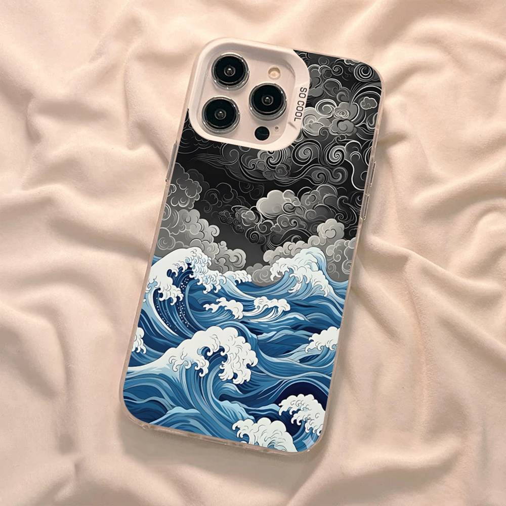 Kanagawa Great Wave Anime Phone Case Color Silver Shell For IPhone 17 16 15 14 13 12 11 Pro Max Plus
