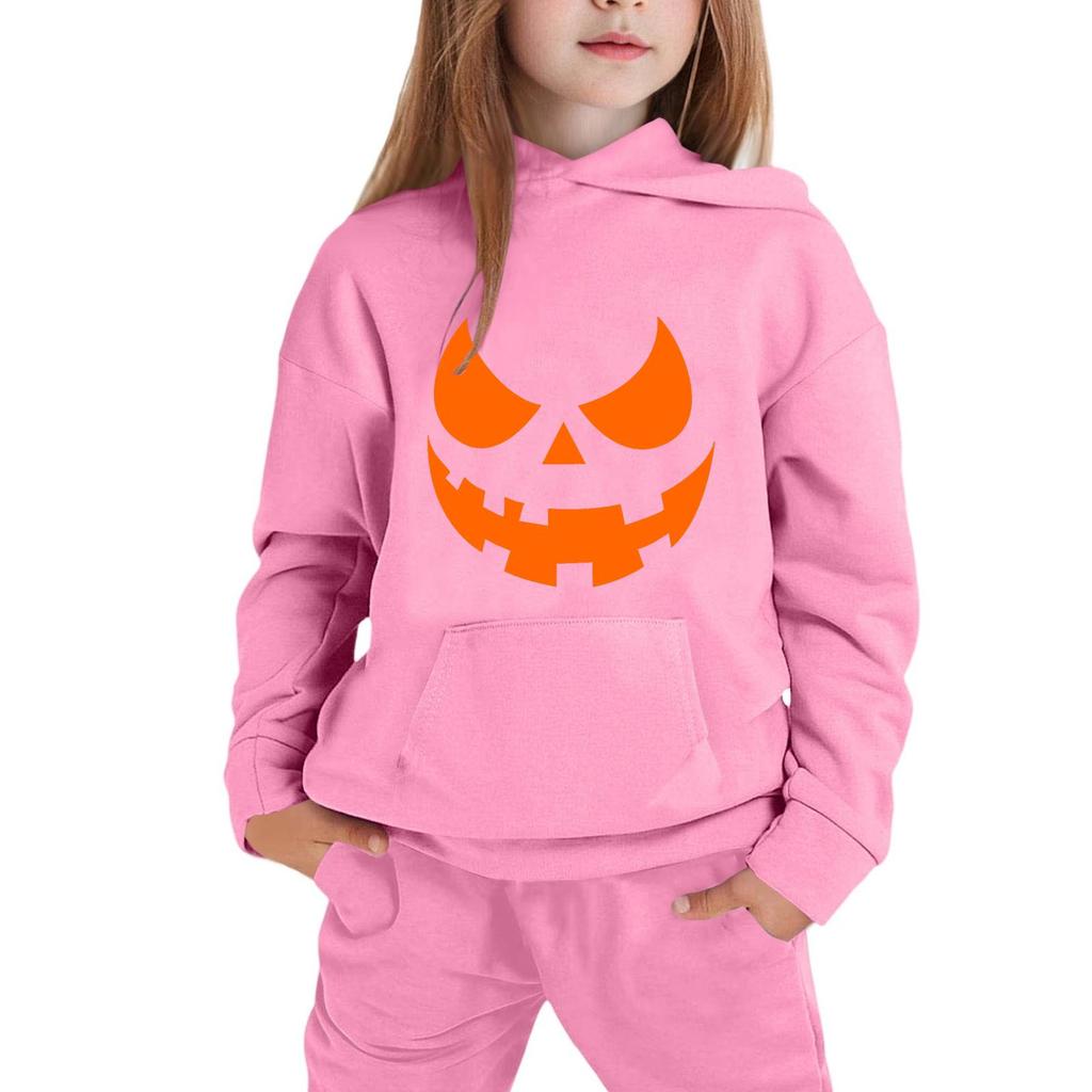 Kids' Hooded Sweatshirt with Halloween Print Pullover Top