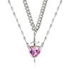 European and American new models, red crystal love dagger pendant layered necklace French design female collarbone chain