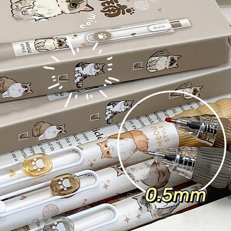 4Pcs Cute Cat Gel Pens Kawaii Meow Style Retractable Pens With Comfort Grip Black Ink Writing Pens For Students & Stationery