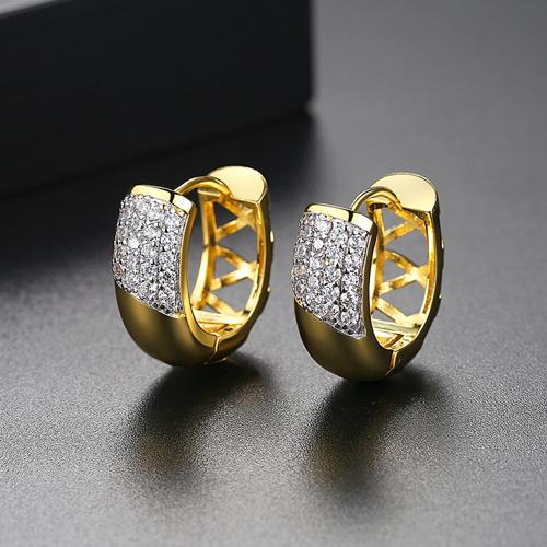 LUOTEEMI Classic Cubic Zirconia Gold Plated Huggie Earrings for Women Rhodium and Real Gold Double Gold Plated