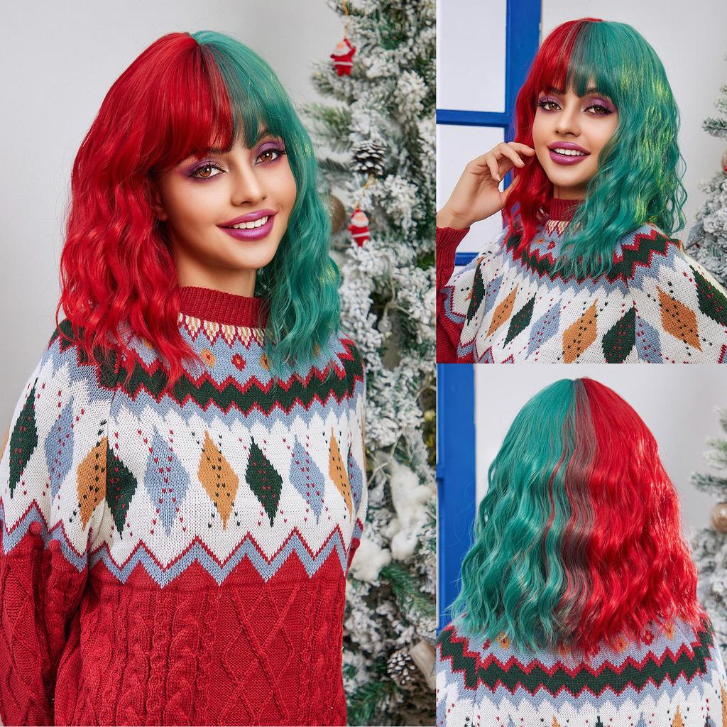 ALAN EATON Wellige kurze Bob-Perücke, blaue Perücken mit Pony, synthetische Perücken, hochwertiges Damenkleid, Original-Cosplay