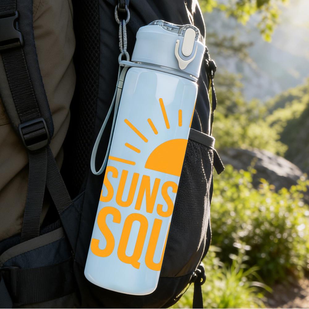 1PC Sunshine Squad Orange Text 750ml Color Plastic Sports Water Bottle Leakproof Flip Straw Lid Suitable for Sports Office Home Use