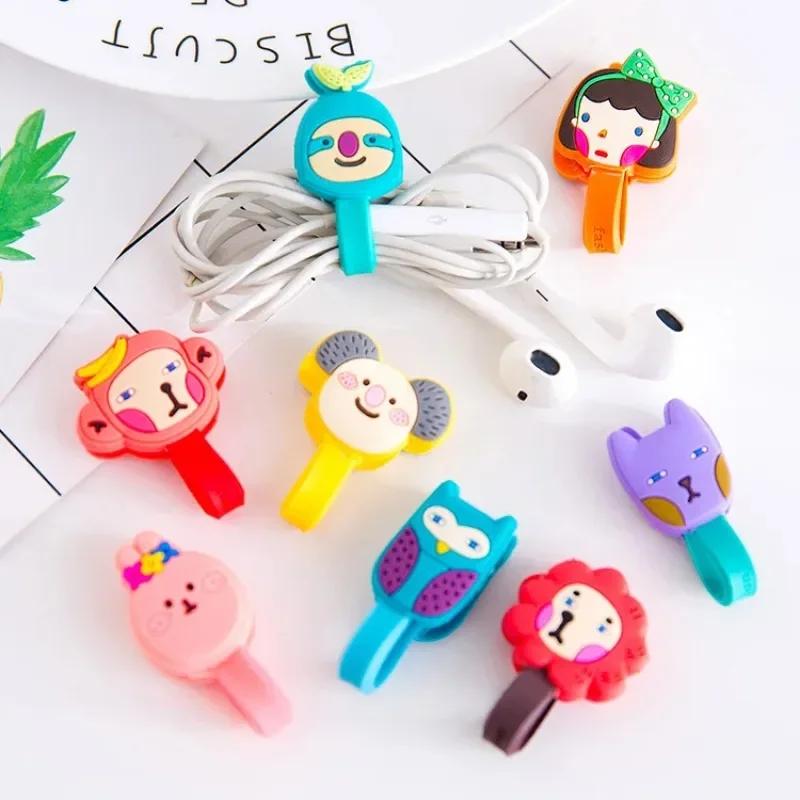 5 Pack Cute Cartoon Earphone Cable Winder Earphone Cable Storage Clip Random Color Pretty Animals Charging Cable Fixing Clip