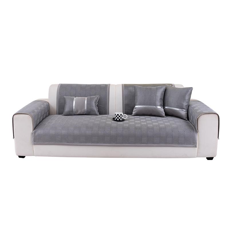 Summer Ice Silk Sofa Cushion Solid Color High-End Breathable Sofa Cool Cushion Fixed Non-Slip And Dustproof Machine Washable Mat