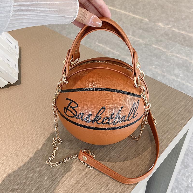 Dámská podzimní/zimní řetízková kulatá crossbody kabelka - Basketbalový/módní design