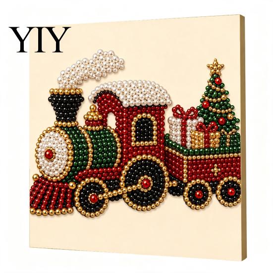 Numbered Canvas Painting Christmas Faux Pearl Art Kit, Santa Snowy Cottage DIY Kits for Adults 3D Bead Craft Set Adults, Home Winter Holiday