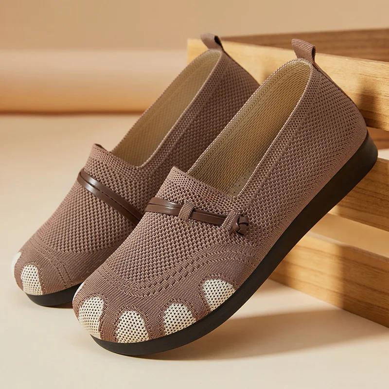 Fashion Women's Flats Summer New Breathable Soft Sole Lightweight Comfortable Casual Shoes Fly Weave Non Slip Slip on Vulcanized Shoes