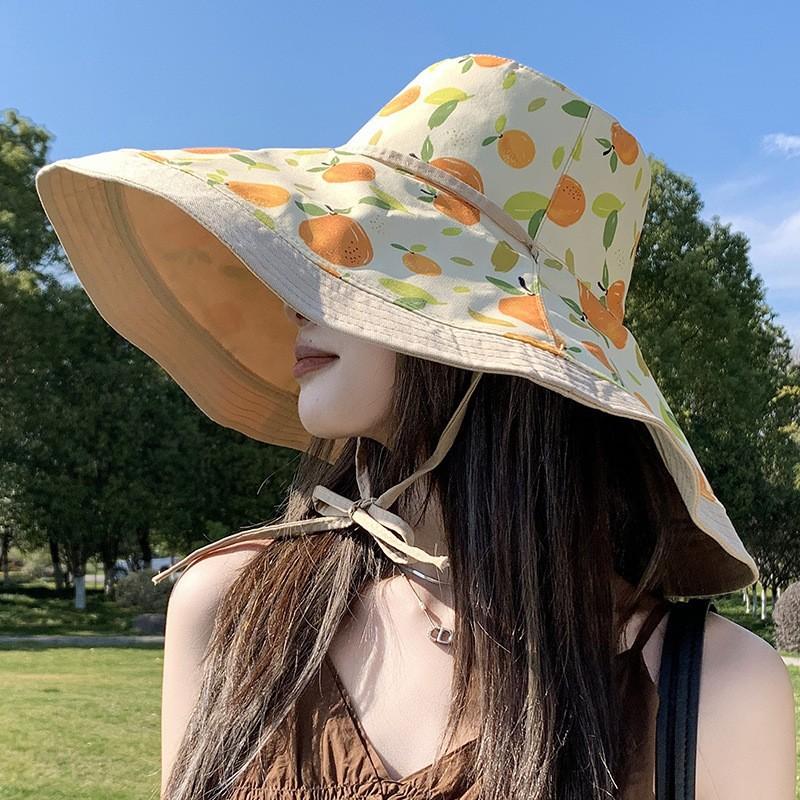 Sun Hat Women's Summer Big Brim Double-sided Bucket Hat Showing Face Small Hat Sun Protection and UV Protection Sun Hat