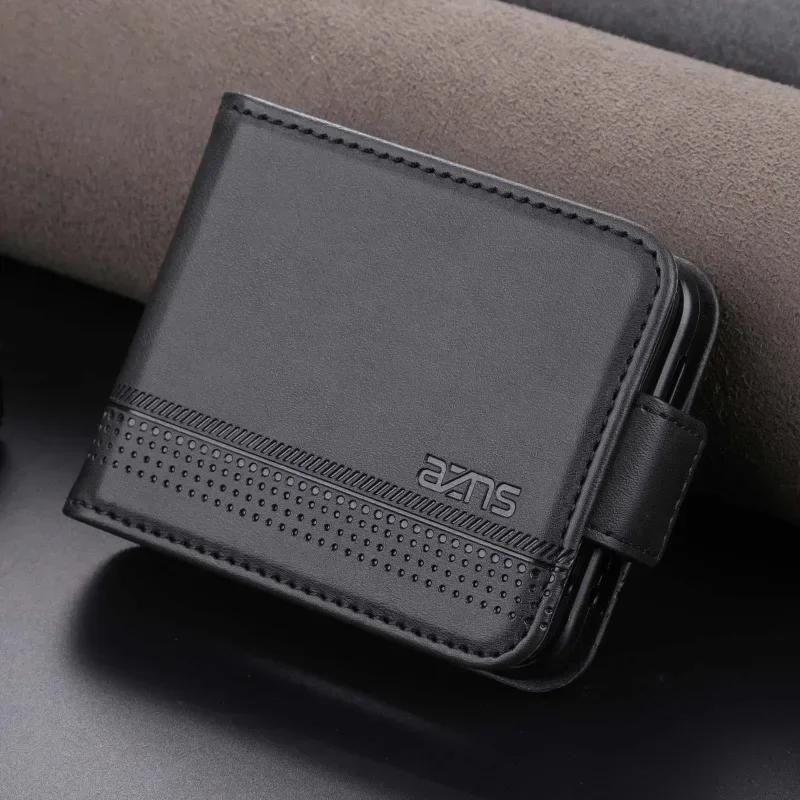 Luxury Business Retro Skin Feel Leather Phone Case For Samsung Galaxy Z Flip 7 6 5 4 3 Card Slot Holder Anti-Drop Protect Cover