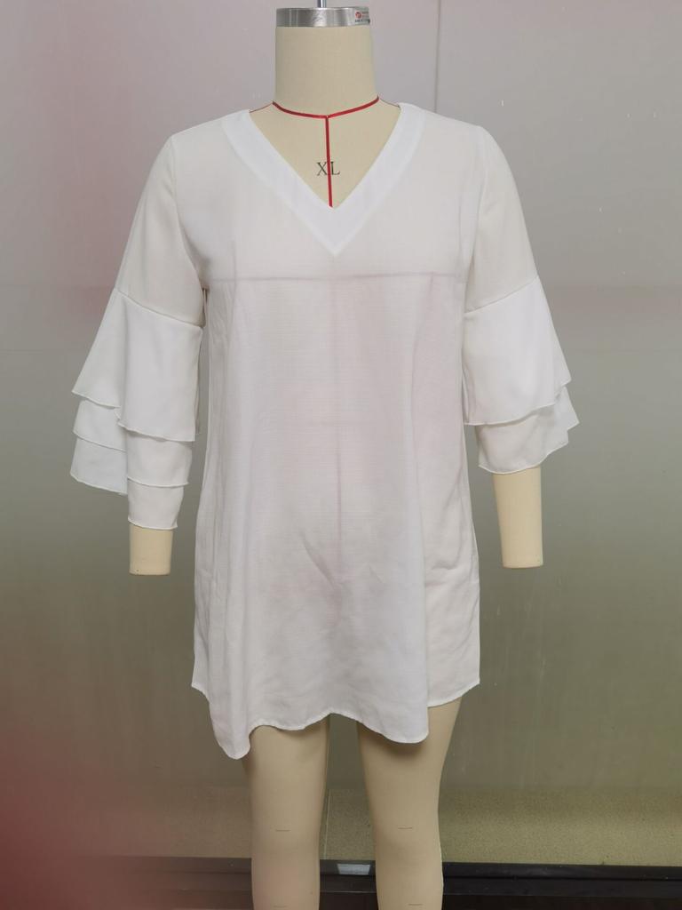 Women's Fashion Temperament Elegant Fresh Printed V-Neck 3/4 Sleeves  Dress