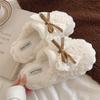 Cute Bow Fuzzy Maternity Slippers, Women Winter Non-Slip House Cotton Shoes