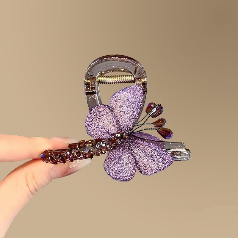 1PC Temperament Retro Style Embroidery Butterfly Scratch Clip Female Medium Back of Head Half Tie Hair Shark Clip Hair Accessori