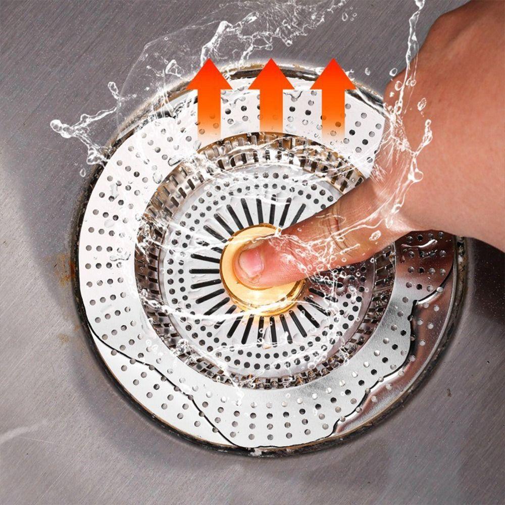 Anti Odor Kitchen Sink Drain Strainer Stainless Steel Bounce Core Drainer Food Catcher Strainer