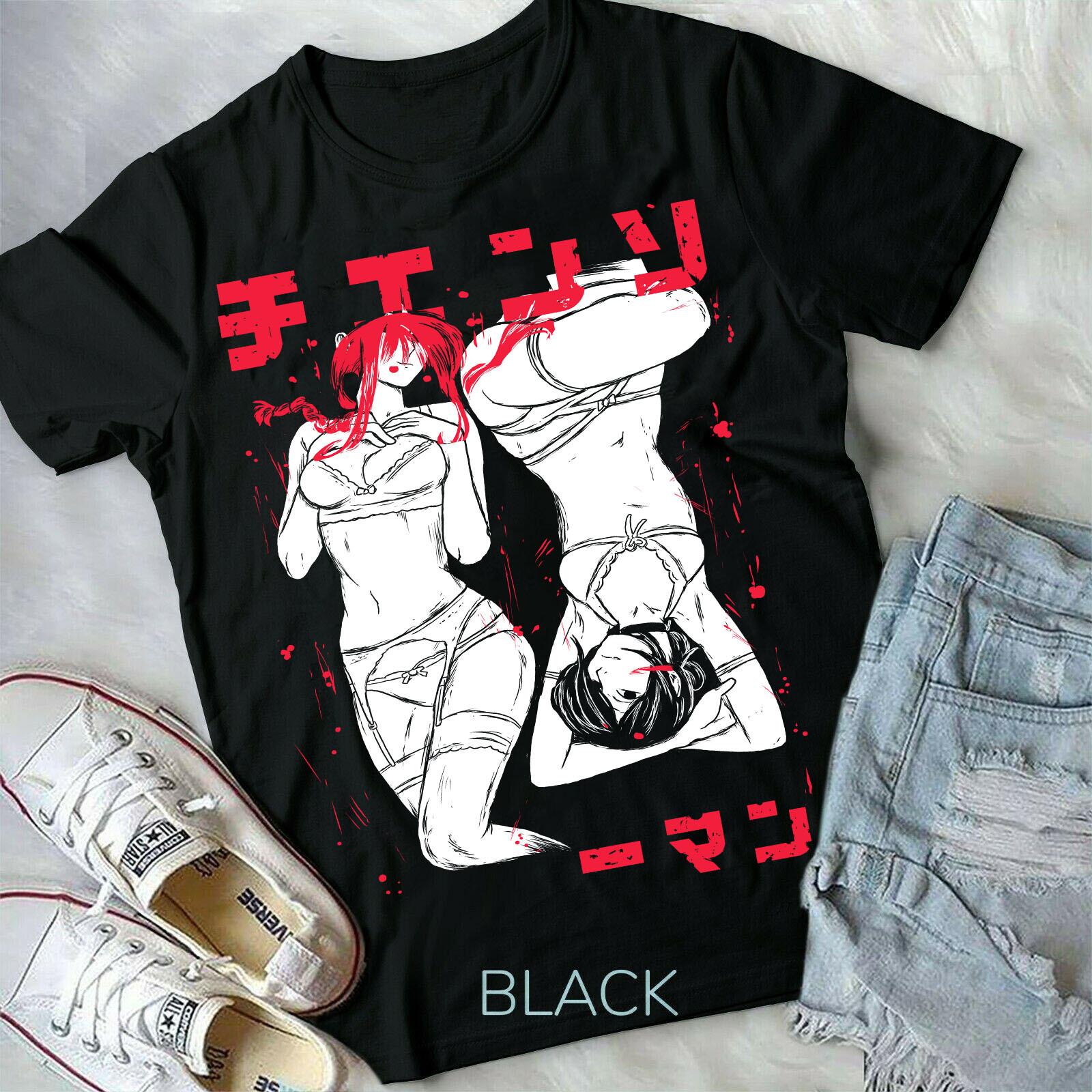 chainsaw man T-Shirt Mens Womens Tees Top anime waifu anime csm pv girl sexy art,lewd black shirt S