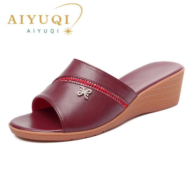 Fashion AIYUQI Women Slippers Large Size 41 42 43 Wedge Mom Summer Slippers 2024 New Casual Women Sandals One Line Slippers Ladies