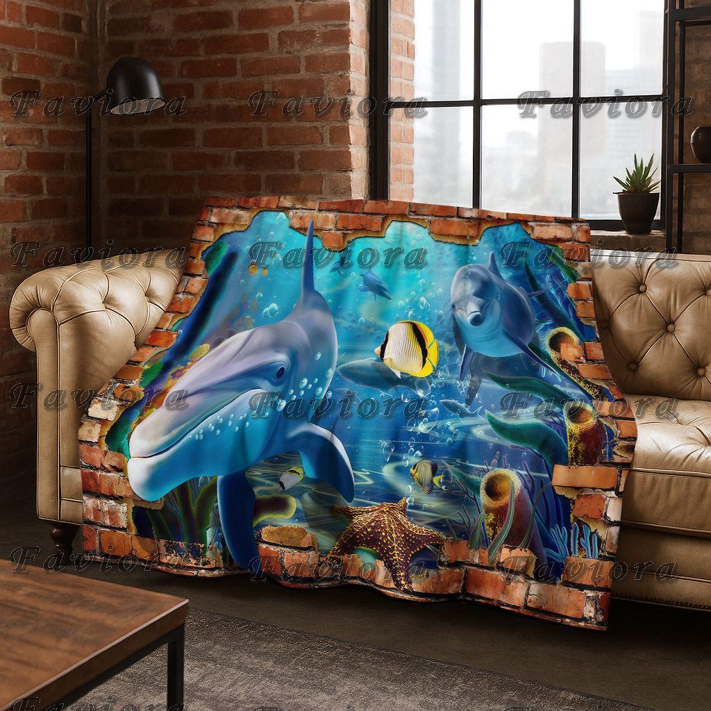 26 Style 3D Illusion Sea Underwater World Dolphin Flannel Blanket,Cozy Soft Throw Blanket for Home Bedroom Bed Sofa Cover Gift