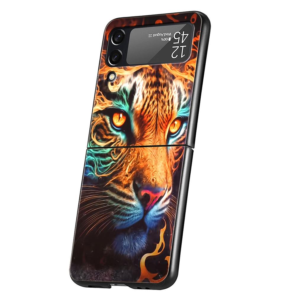 Animal Tiger Hard PC Phone Case For Samsung Galaxy Z Flip 6 5 4 Black Cover For Galaxy Z Flip 3 Foldable Shockproof Capas Fundas