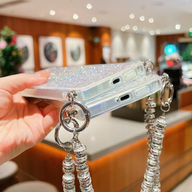 For Samsung Galaxy S23 Ultra Case Gradient TPU Phone Back Cover with Glitter Card Rhinestones Decor Strap