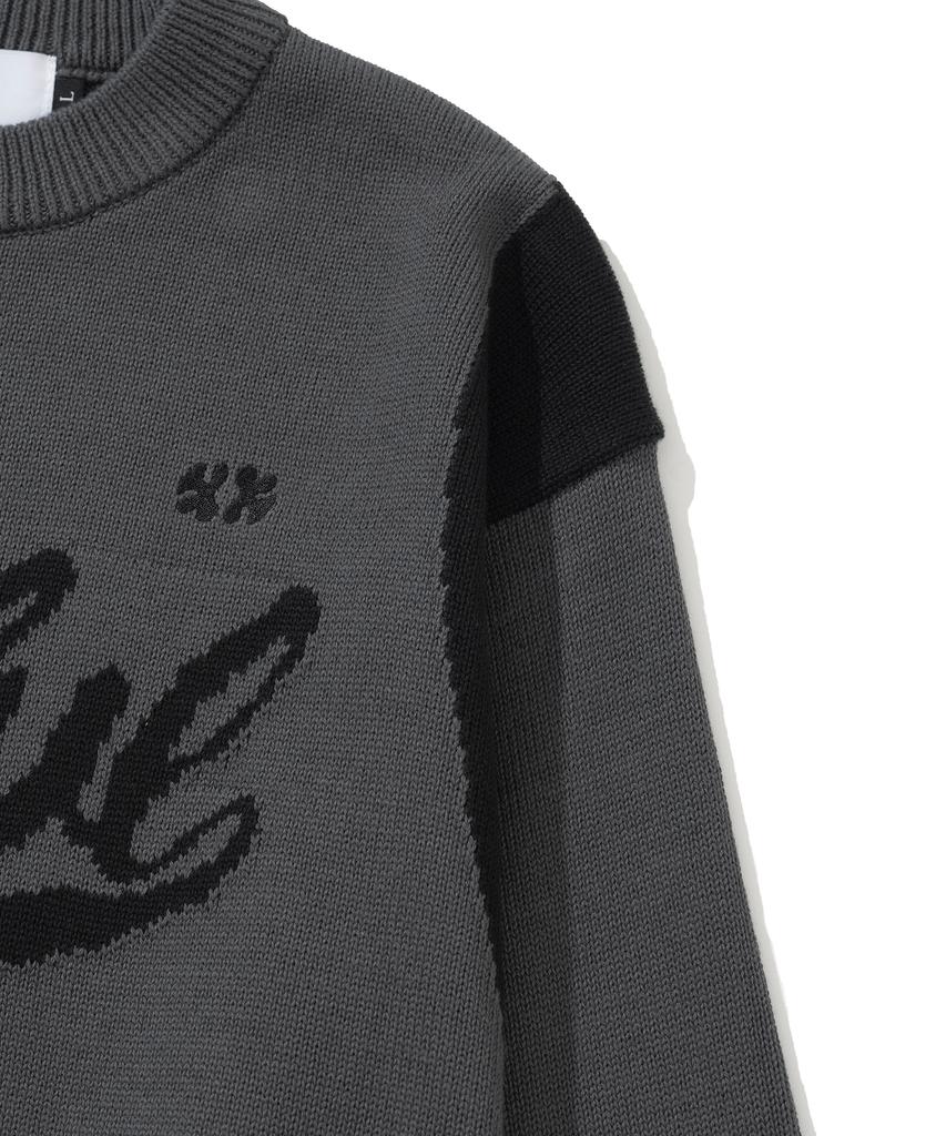 KNITTED Varsity Embroidered Logo Knit Charcoal