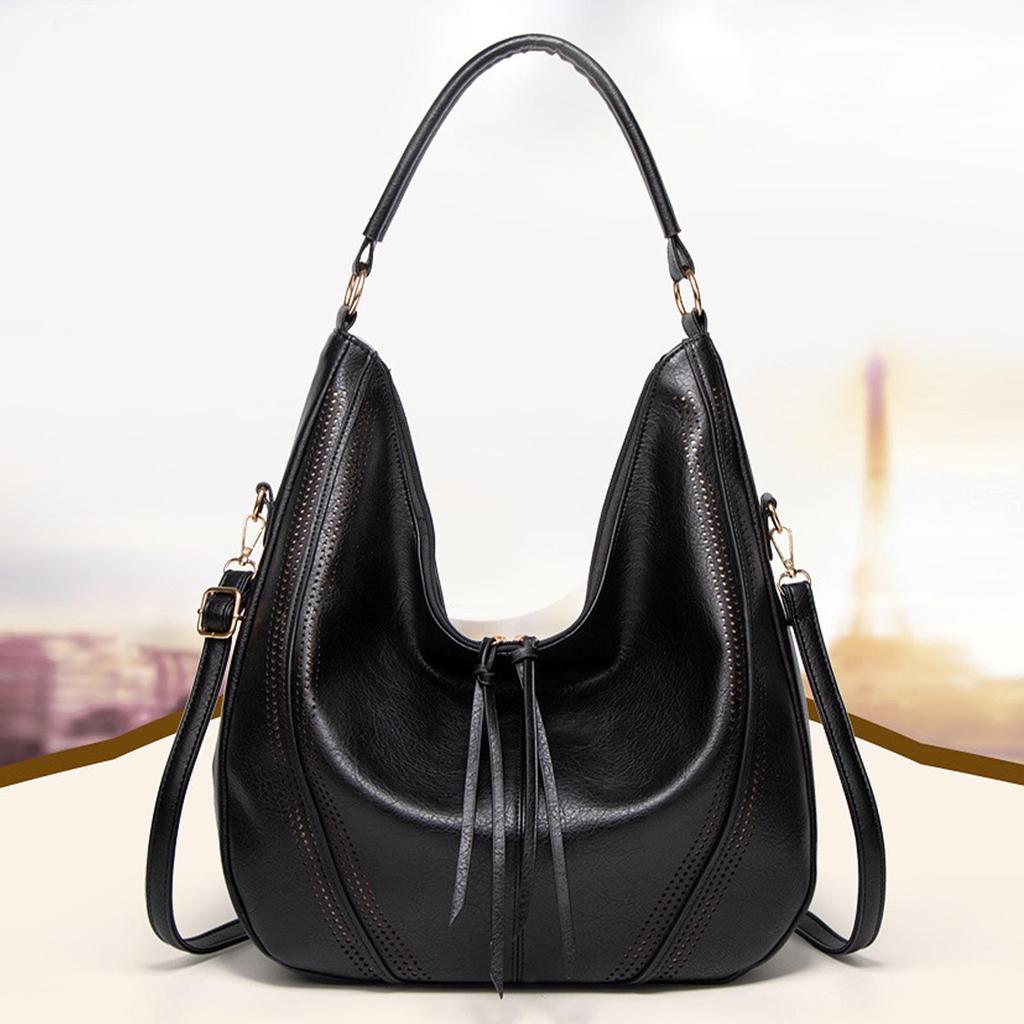 Women Handbag Spacious Interior Fashionable Casual PU Shoulder Bag for Commute Shopping Black Free Size