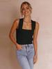 Women's Square Neck Knit Tank Top Sleeveless Fitted Sweater Shirt Summer Casual