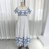 Abbigliamento da donna europeo e americano estate nuova moda stampa spalla a un pezzo manica corta due modi di indossare vestito lungo Vestito midi