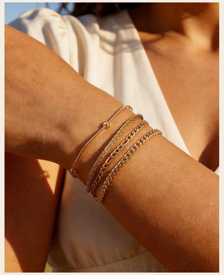 PVD Gold Plated Bracelet Women, Stackable Chain Bracelets, Stainless Steel Adjustable Waterproof Dainty Layering Jewelry