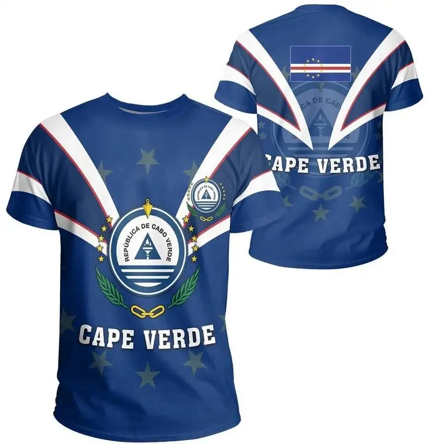 Cape Verde Flag Emblem Printed T-shirt Cap Vert Men s Green Bandana Vert Celebration Short Sleeve Top Casual Comfortable Round Neck Hoodie S