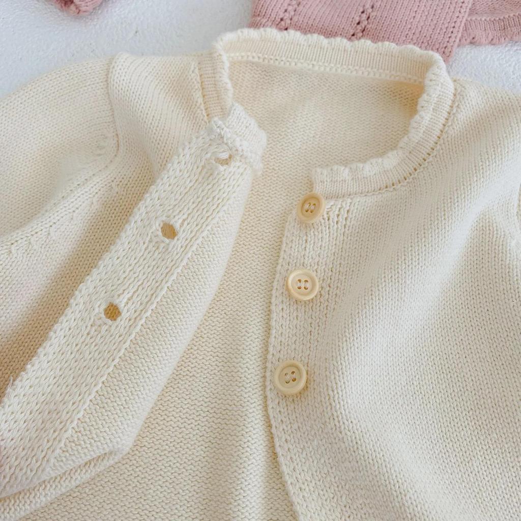 2025 Autumn Sweet Knit Cardigan for Girls, Ages 0-3: Round Neck Cotton Sweater
