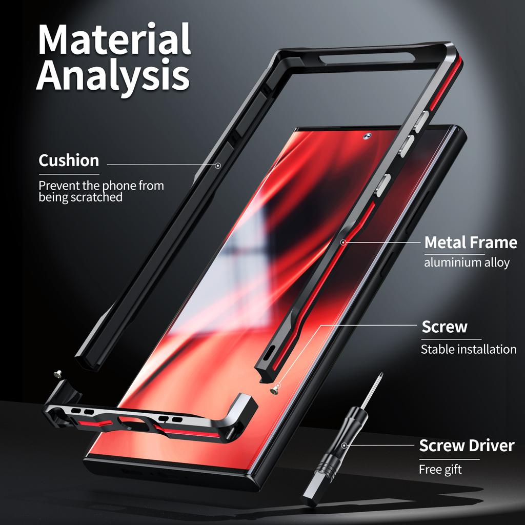 LUPHIE for Samsung Galaxy S23 Ultra Metal Frame Phone Back Cover Protective Cell Phone Case