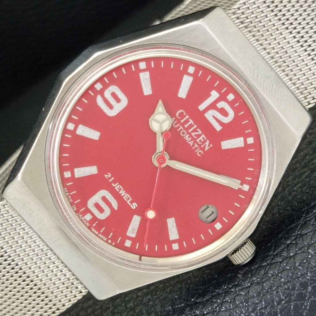 VINTAGE CITIZEN AUTOMATIC 8200 JAPAN MENS DATE RED COLOR DIAL WATCH a500211-2 R151b-a500211
