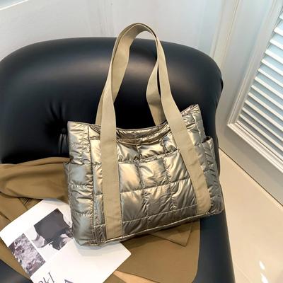Stylish Solid Zipper Shoulder Bag Cotton Bag for Women Casual Inner Pocket Women's Handbag