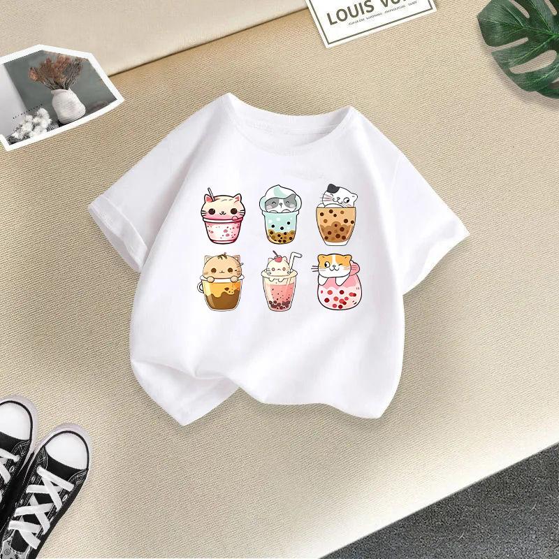 Children's Casual Short-sleeved T-shirt - Summer Boys' and Girls' Casual Cute Cat T-shirt
