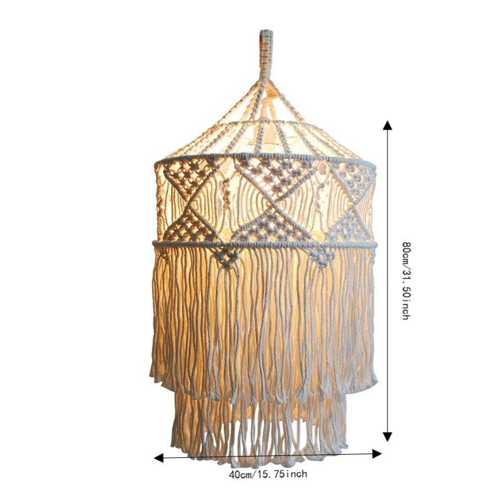 Textured Weave Bohemian Tassel Lampshade Handwoven Tassel Light Shell Living Room
