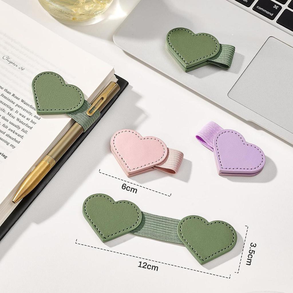 Heart-shaped Leather Magnetic Bookmark with Pen Holder