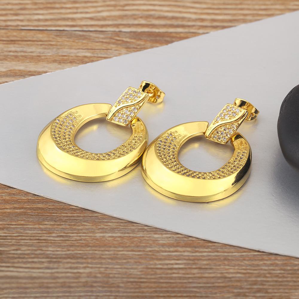 

Nidin New Arrival Trendy Round Shape Hollow Design Charm Earrings For Women Inlaid Shiny Crystal Zircon Ear Jewelry Accessories золотой