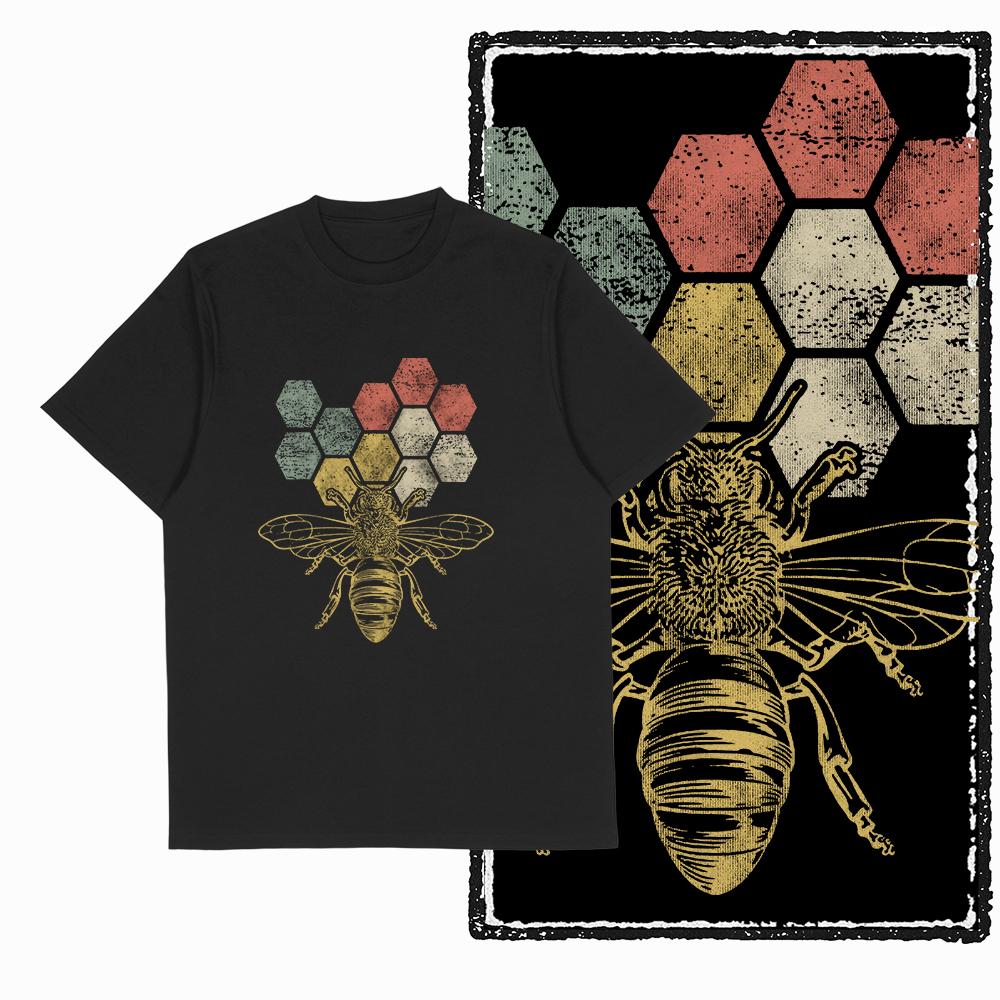 Bee Print Pattern Tshirt Cool Plus Size 2025 New Retro Black Mens Womens Casual Comfortable Breathable Novel Cotton Tshirt