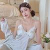 Sexy lace backless suspender pajamas spring and summer ice silk thin loungewear with chest pad plus size pajamas women