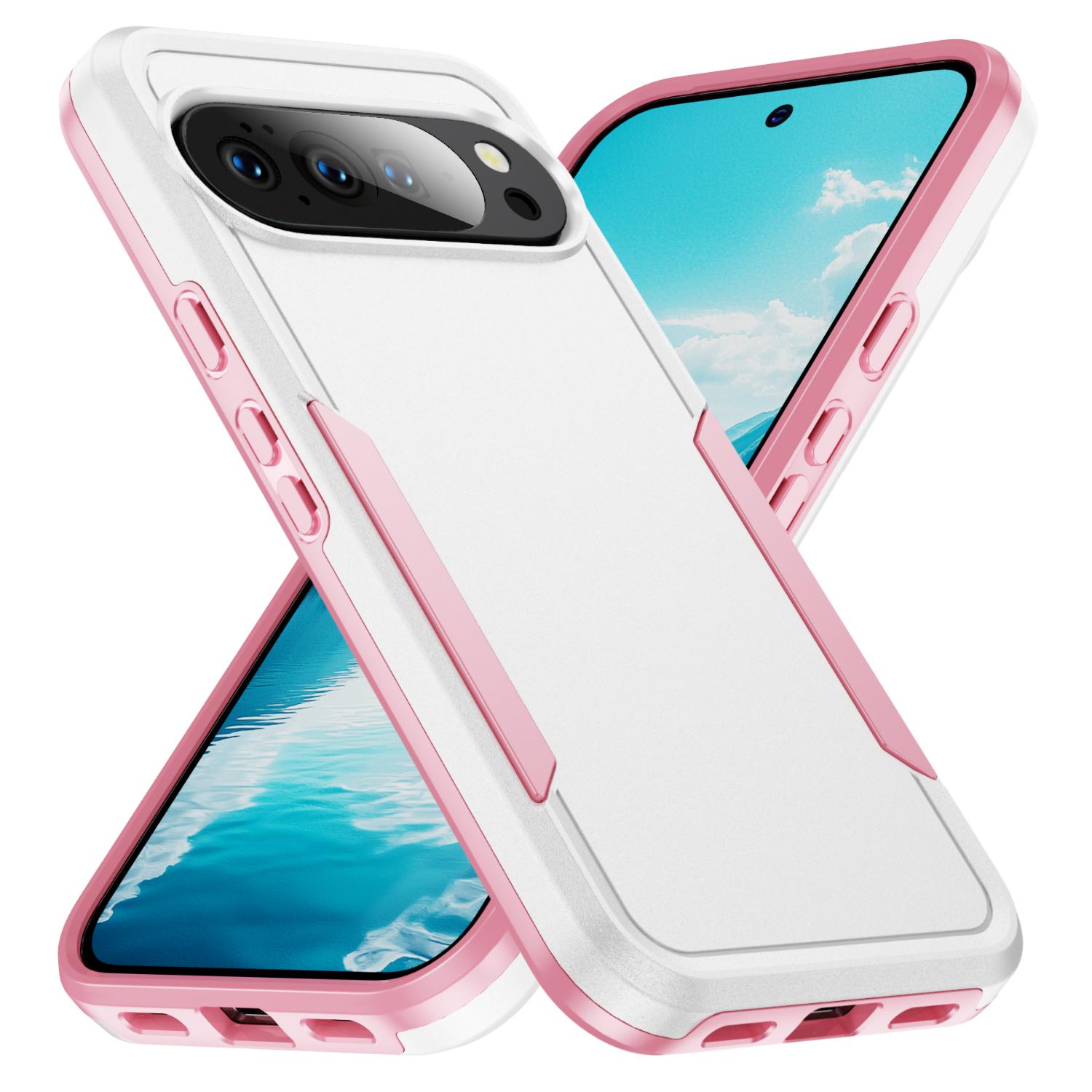 

For Google Pixel 10/10 Pro Case PC+TPU Military Grade Drop Protective Phone Cover White Pink