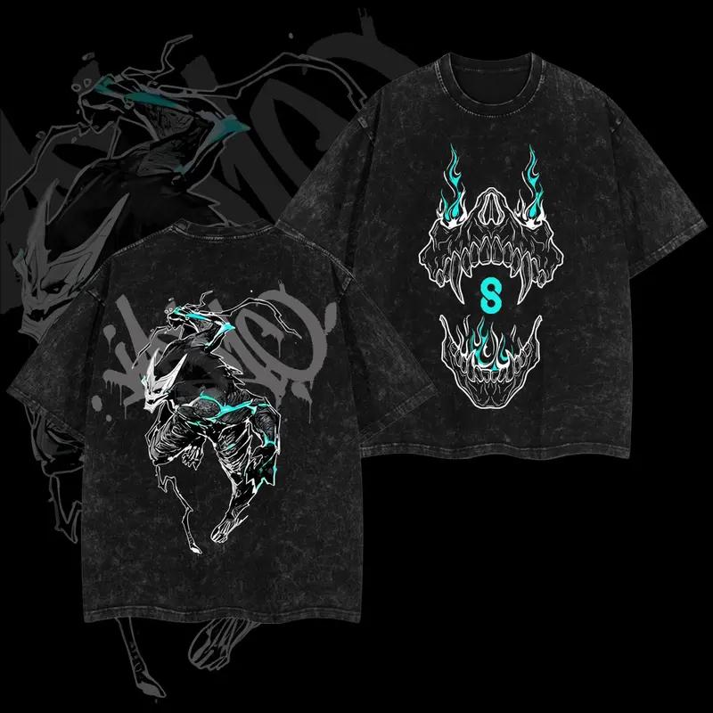 Hot Anime Kaiju No. 8 Graphic T-shirt Men Women Short Sleeve Clothing Oversized Cotton Tshirt Vintage Washed T Shirt Manga Tops