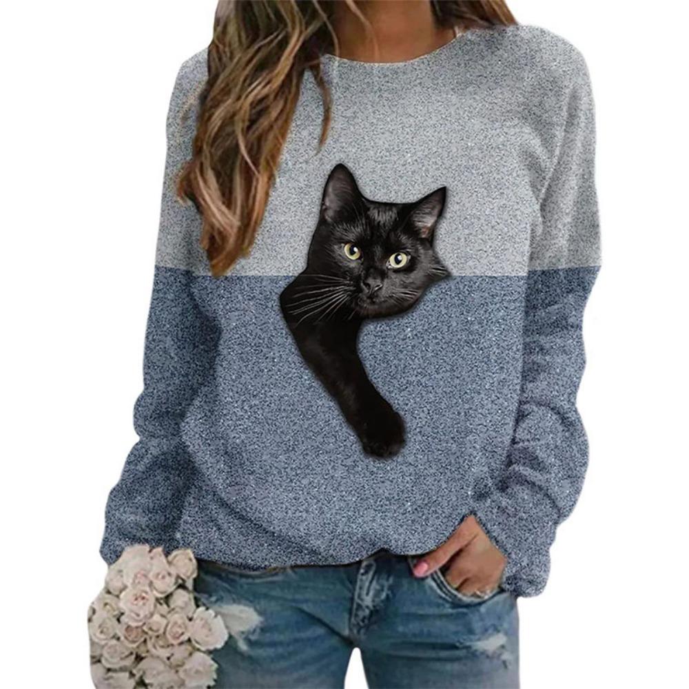 Cute Cat Floral Sweatshirts Flower 3D Print Women New O-Neck Hoodies Casual Streetwear Y2k Pullovers Harajuku Top Woman Clothing